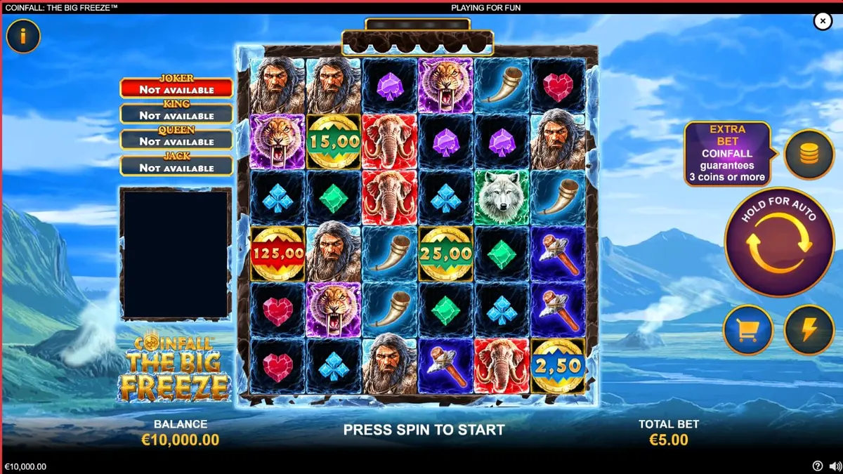 Pemandangan tundra prasejarah yang membeku dalam slot Coinfall: The Big Freeze